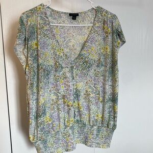 Ann Taylor Multicolor Floral V-Neck Blouse